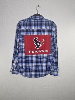 Houston Texans Football Upcycled Boyfriend Flannel Oversized Button Top Large